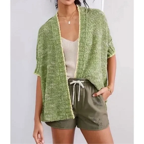 Daily Practice Anthro Sz XS/S Green Knitted Open Front Cardigan Casual Studio - Picture 2 of 6